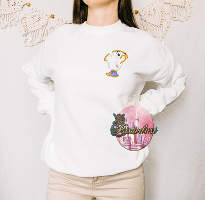 Beauty and the beast chip embroidered sweatshirt pullover crew