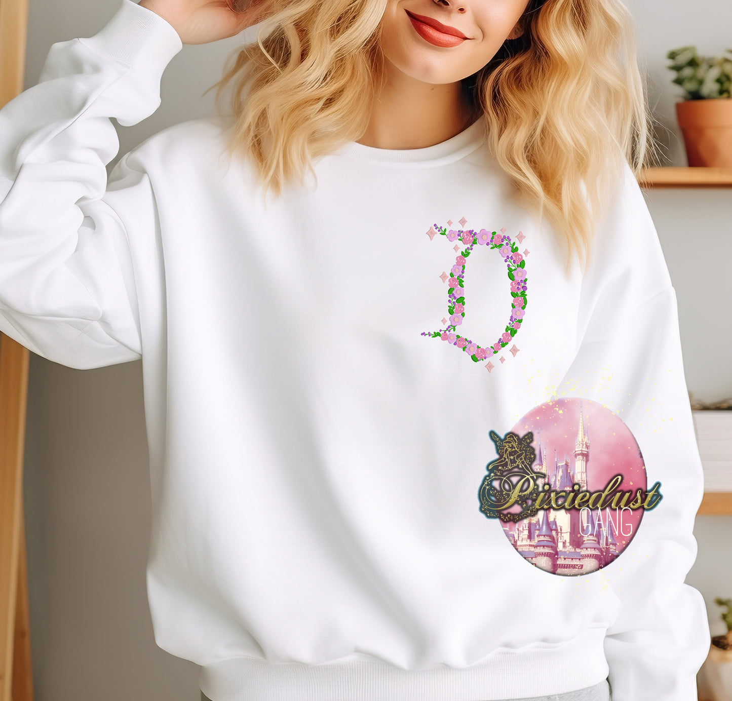 Floral D disney world sign embroidered sweatshirt