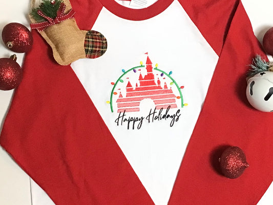 Ombre Walt Disney World Christmas Castle tshirt