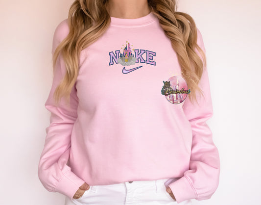 Pink Castle with clouds embroidered sweatshirt